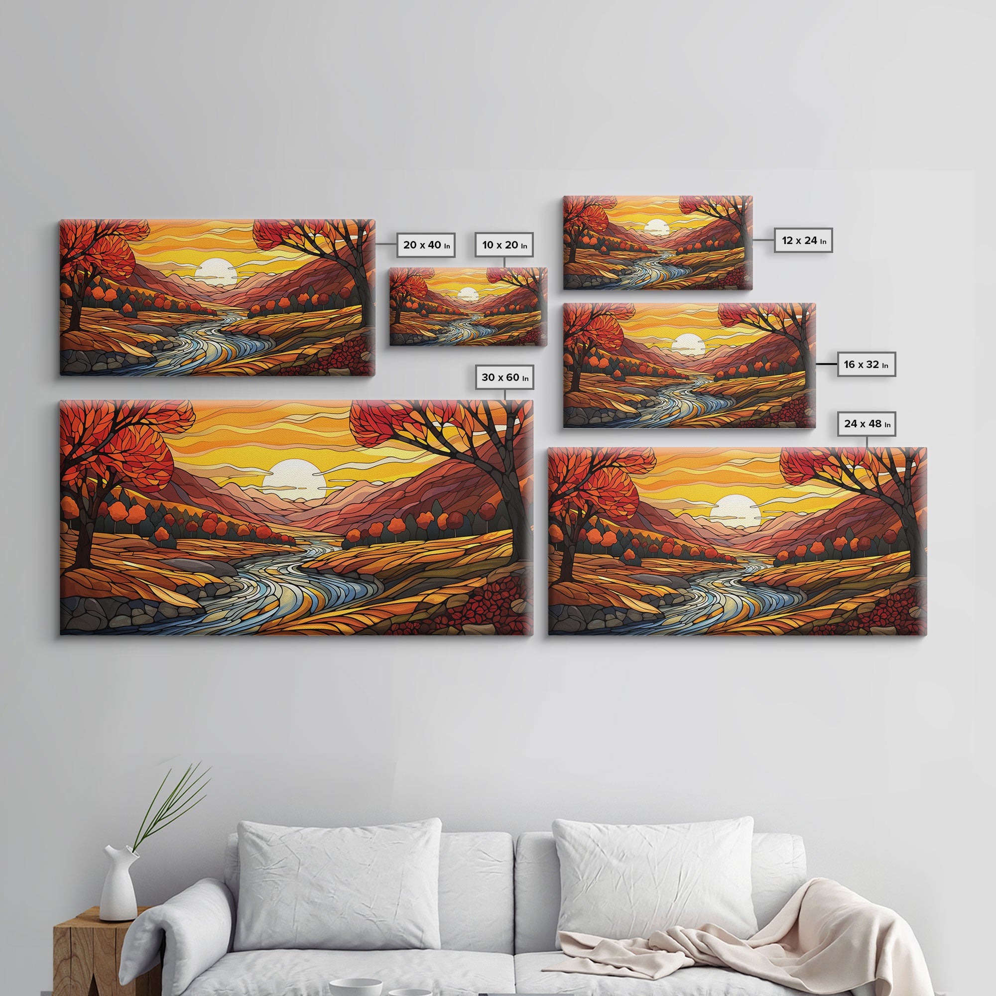 Fall Wall Art, Abstract Wall Print, Sunset Art, River Art, Canvas Print, Wall Hanging, Panoramic Art, Nature Lover Gift, Above Bed Decor