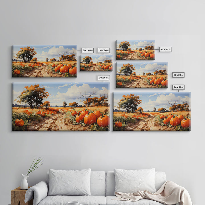 Fall Wall Art, Pumpkin Decor, Nature Wall Art, Canvas Print, Wall Hanging, Panoramic Art, Farmhouse Art, Country Home Decor, Kitchen Prints