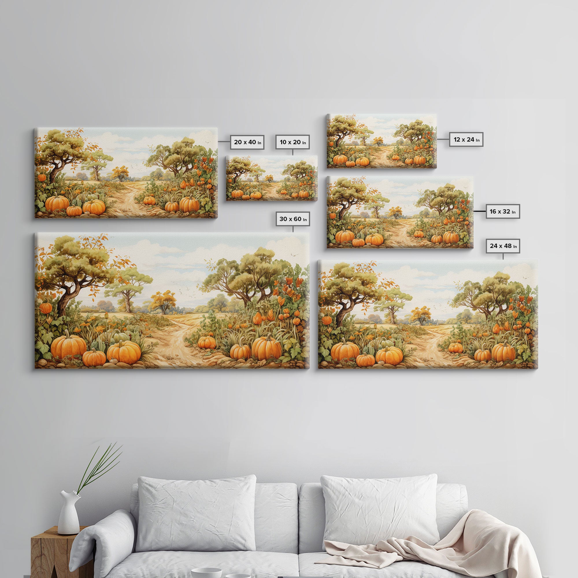 Fall Wall Art, Pumpkin Decor, Nature Wall Art, Canvas Print, Wall Hanging, Panoramic Art, Living Room Prints, Country Home Wall Art, RV Art