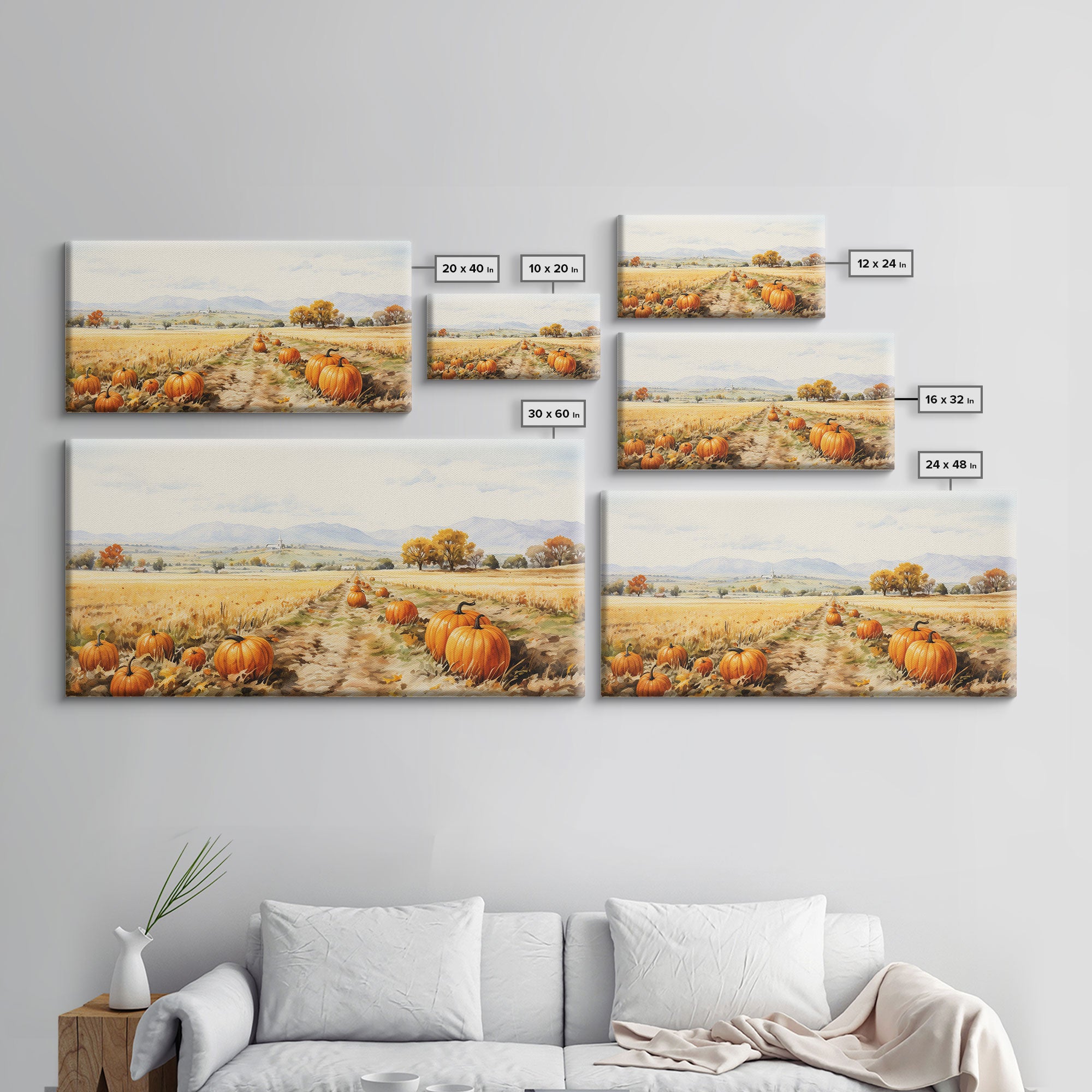 Pumpkin Decor, Fall Decor, Nature Wall Art, Canvas Print, Wall Hanging, Panoramic Art, Farmhouse Wall Art, Unique Wall Decor, Entryway Print