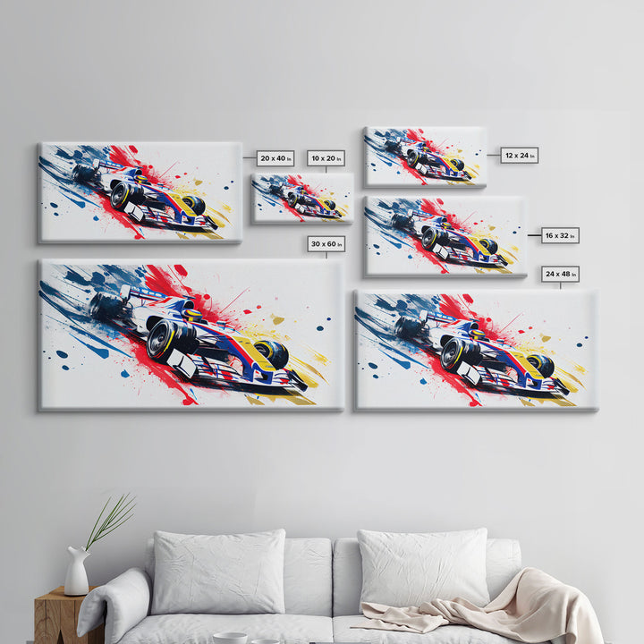 Formula 1 Race Car Graffiti Art, Framed Canvas Print, Wall Art, Mancave Art, F1 Splatter Art