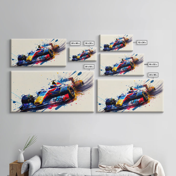 Graffiti Art, Formula One, F1 Race  Car Splatter Paint Art, Framed Canvas Print