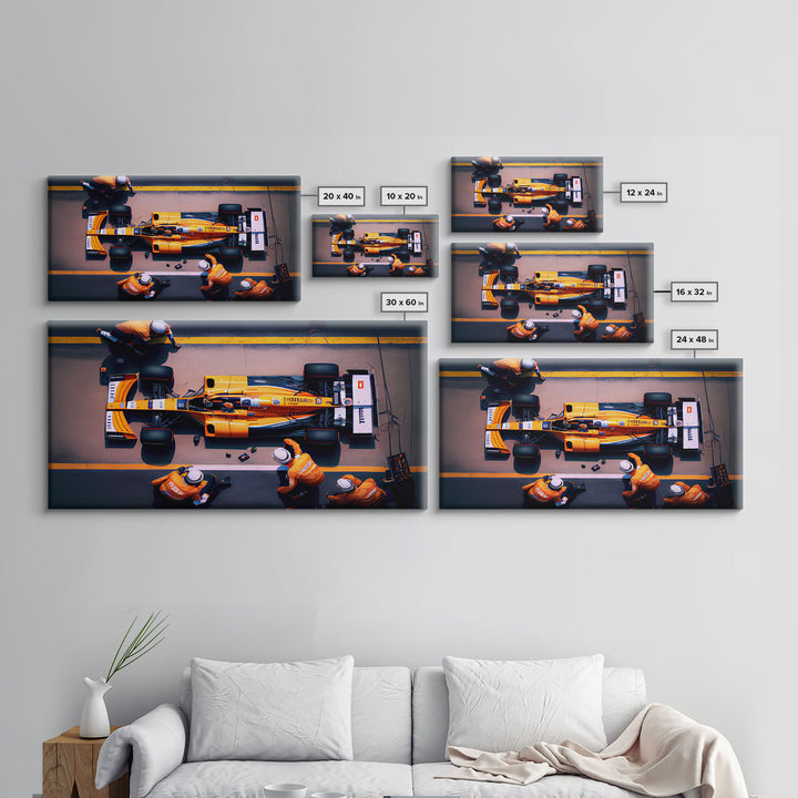 Formula 1 canvas wall art, Car racing art, F1 Pit Stop framed canvas print, Racing car gift Formula 1 wall decor poster