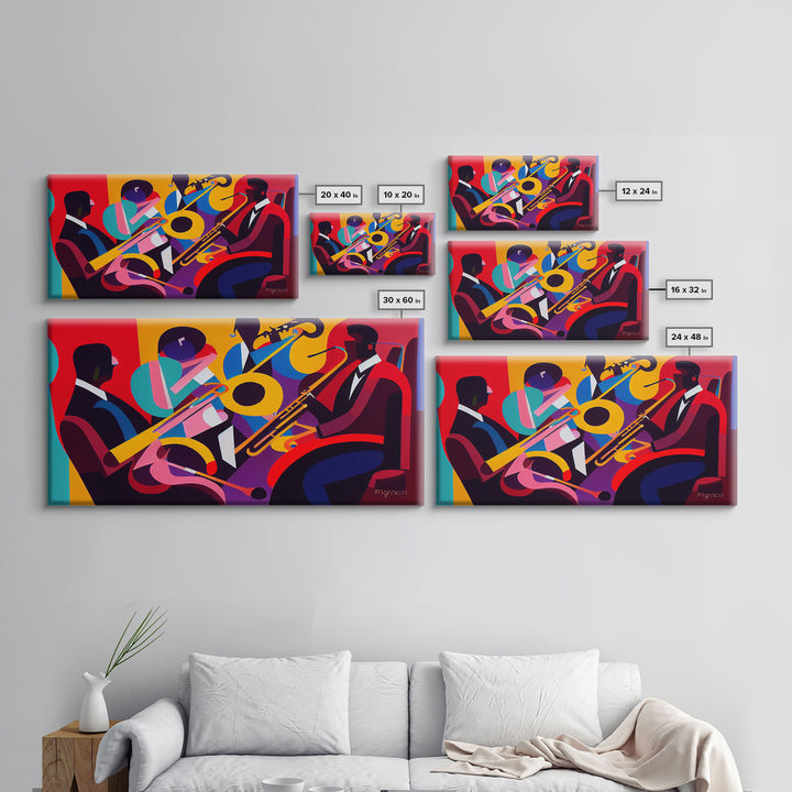 Music wall art, jazz oil painting print, framed canvas print, music gift, jazz club decor, extra large music art, abstract music