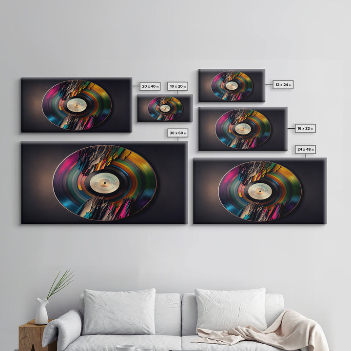 Synthwave vinyl record art, canvas print, framed wall art, interior design, musical wall art, music room decor