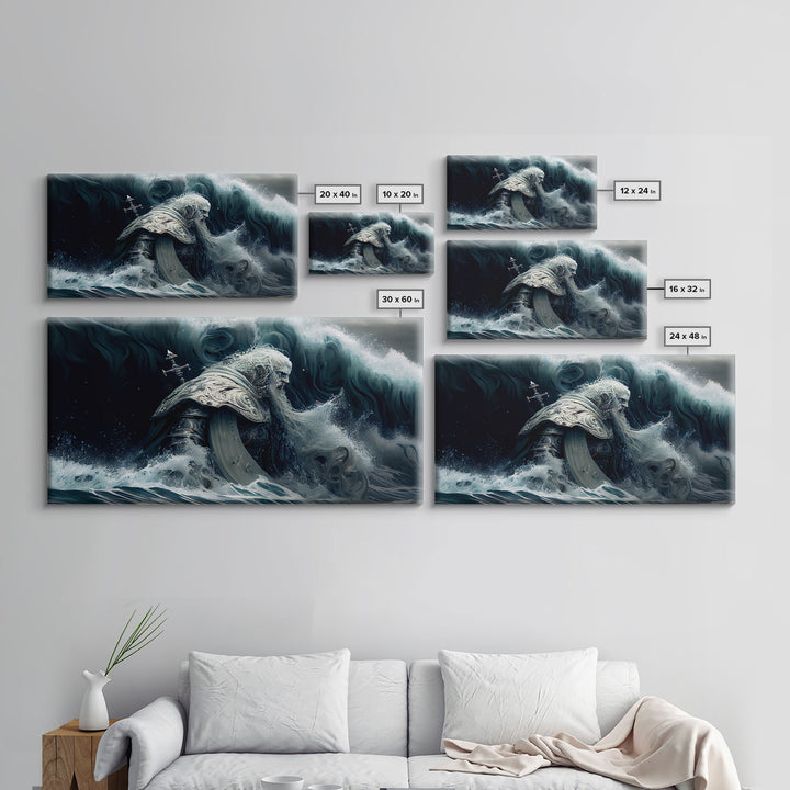 Poseidon god Framed canvas, Greek ancient decor, Mythology art, Ancient Rome print Ocean art, Neptune wall art Gamer Gift