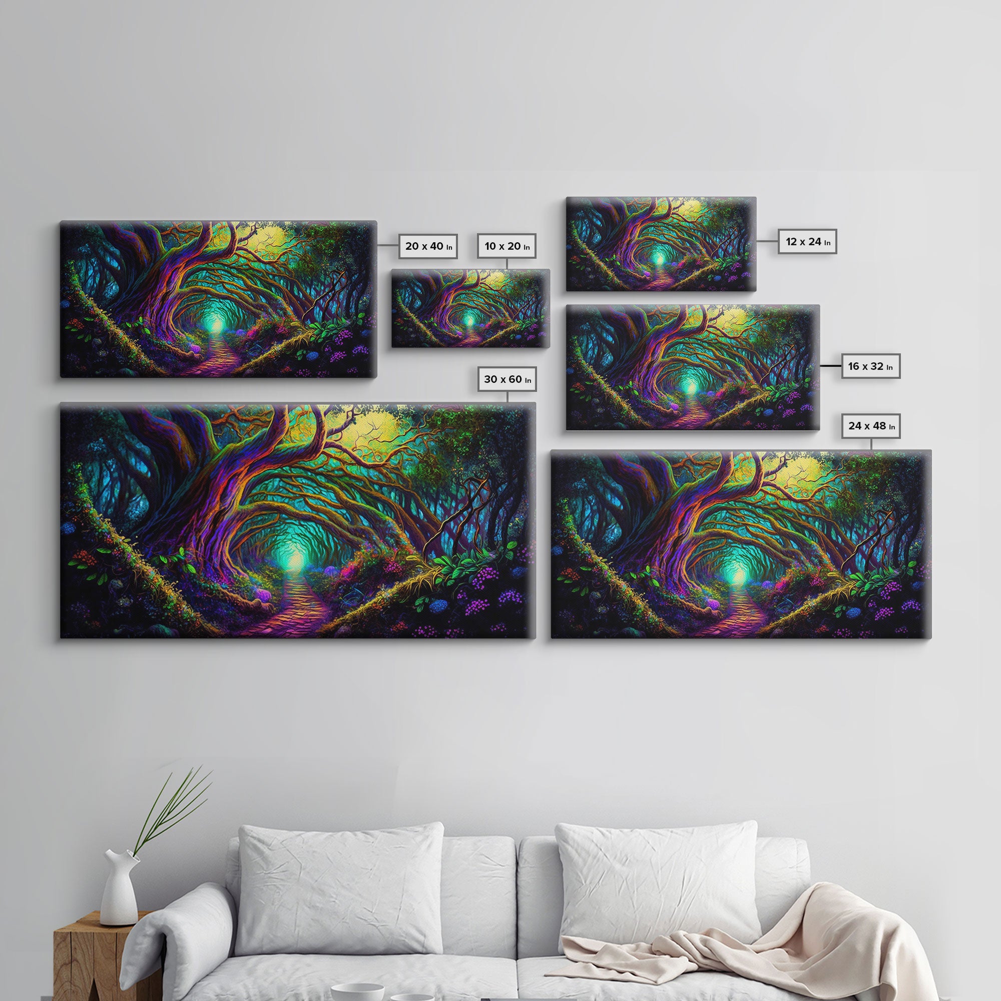 Fantasy wall art, canvas print, magical forest, fantasy landscape art, ready to hang wall art, magical glowing forest fantasy art