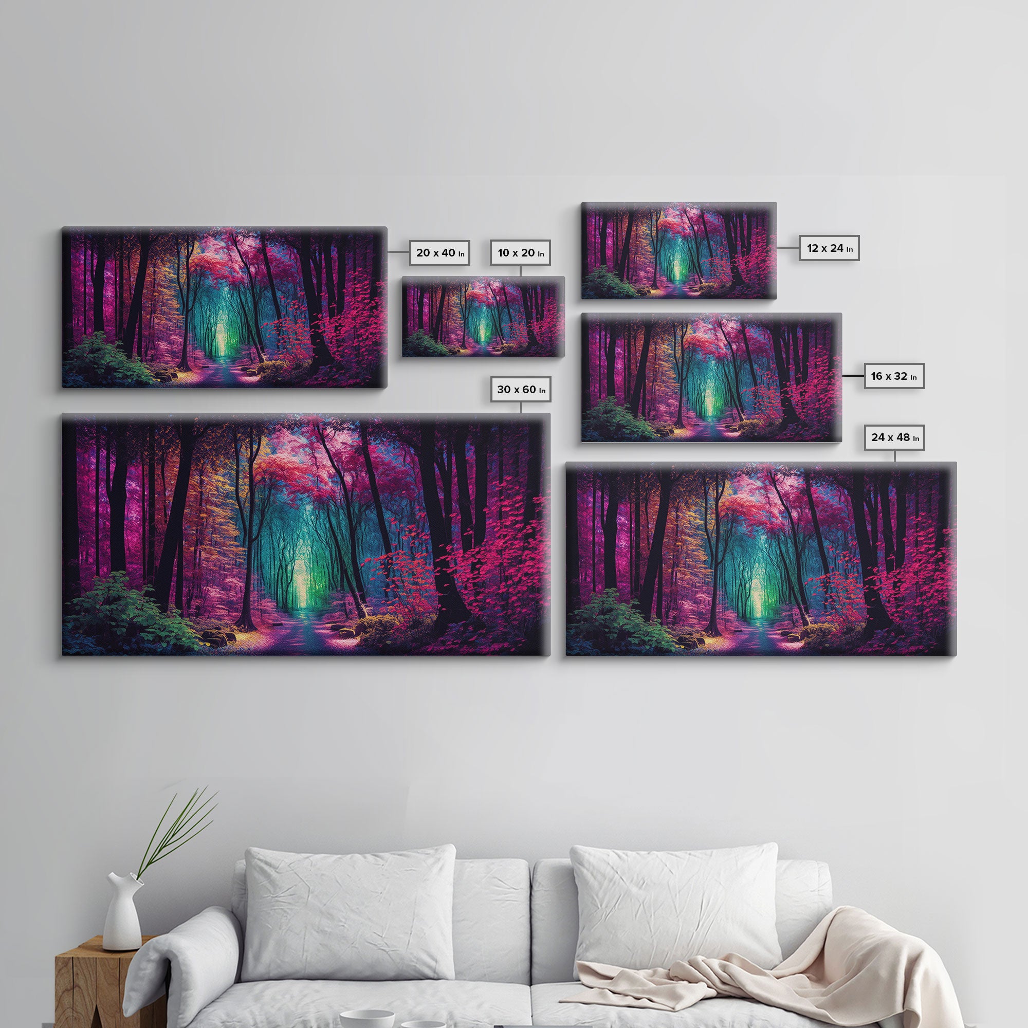 The Secret Grove, Fantasy Art, Pop Art Forest Landscape, Framed Canvas Print, Colorful Forest Painting, Living Room Art