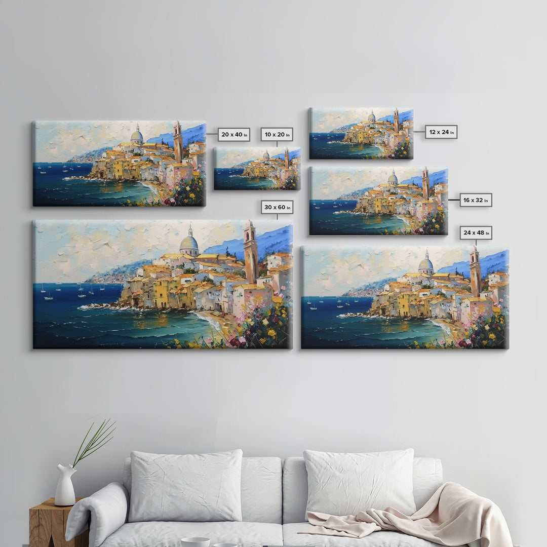 Italian Villa Art, Wall Art Prints, Amalfi Coast, Italy Art, Seascape Wall Art, Framed Canvas Print, Kitchen Wall Art, Wall Decor Art