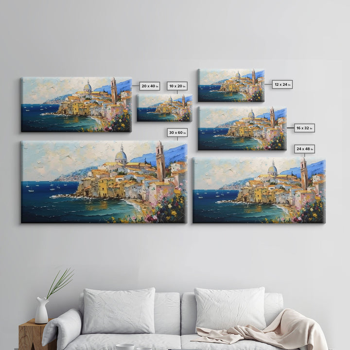 Italian Villa Art, Wall Art Prints, Amalfi Coast, Italy Art, Seascape Wall Art, Framed Canvas Print, Kitchen Wall Art, Wall Decor Art