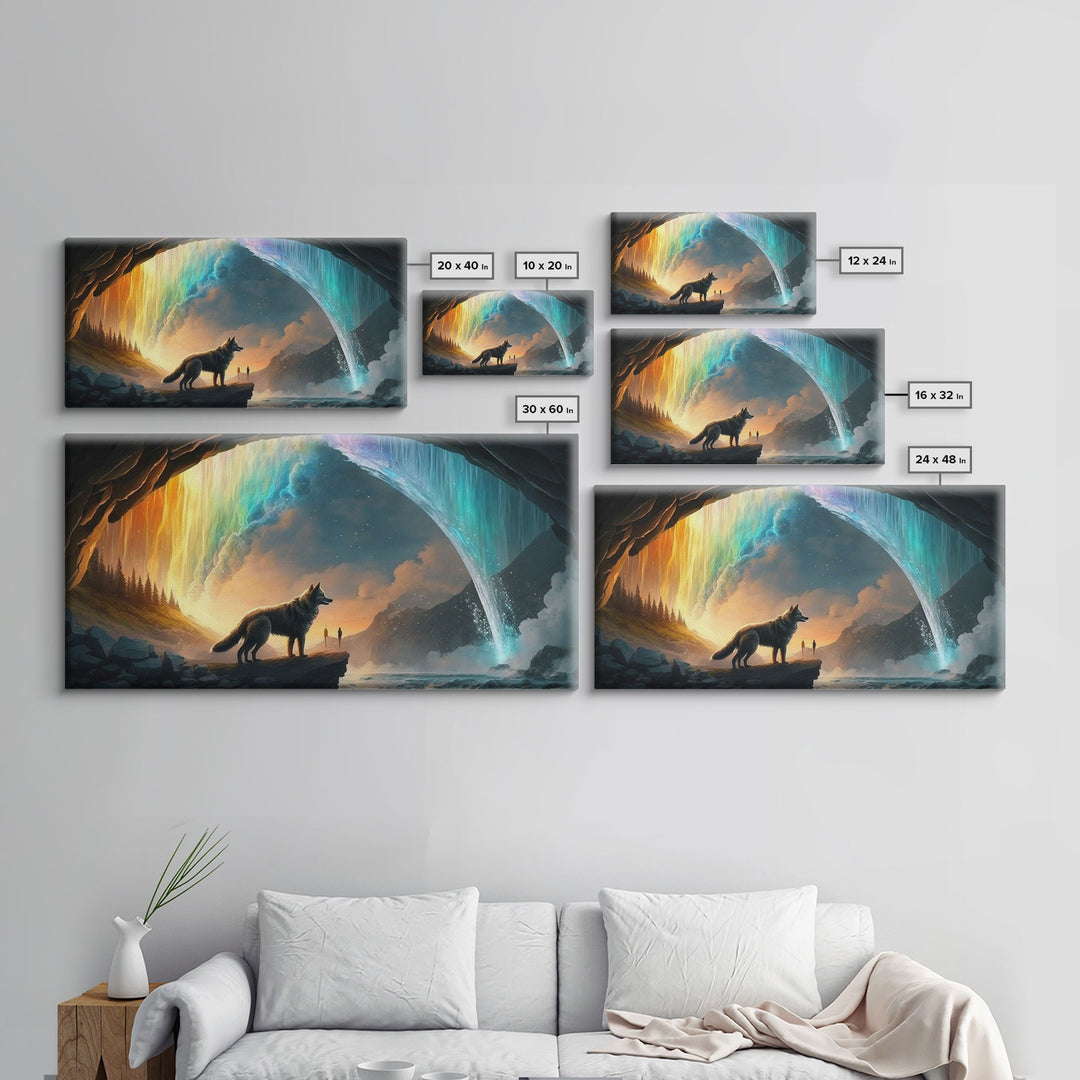 Fenrir, Mythological Wolf, With Bifrost. Norse Mythology Fantasy Art, Framed Canvas Print, Nordic Art