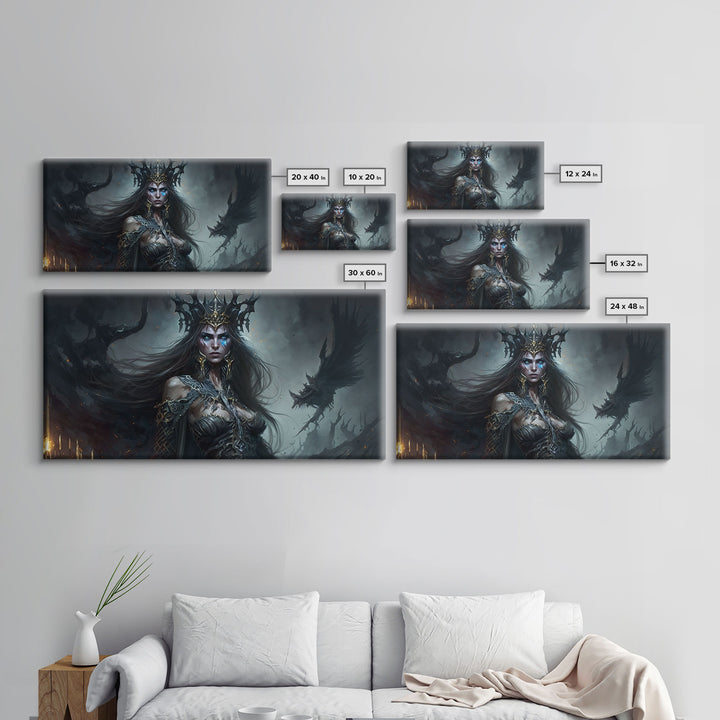 Hel, Goddess of Death, Framed Canvas Print, Norse Mythology Fantasy Art, Framed Canvas Print