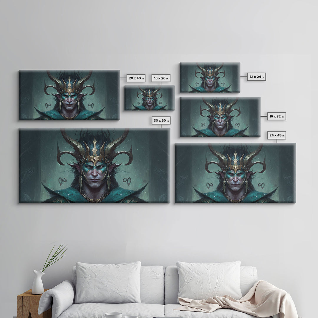 Aesthetic Loki the Trickster God, Norse Mythology, Framed Canvas Print, Extra Large Art, Fantasy Decor, Pastel Aesthetic Art