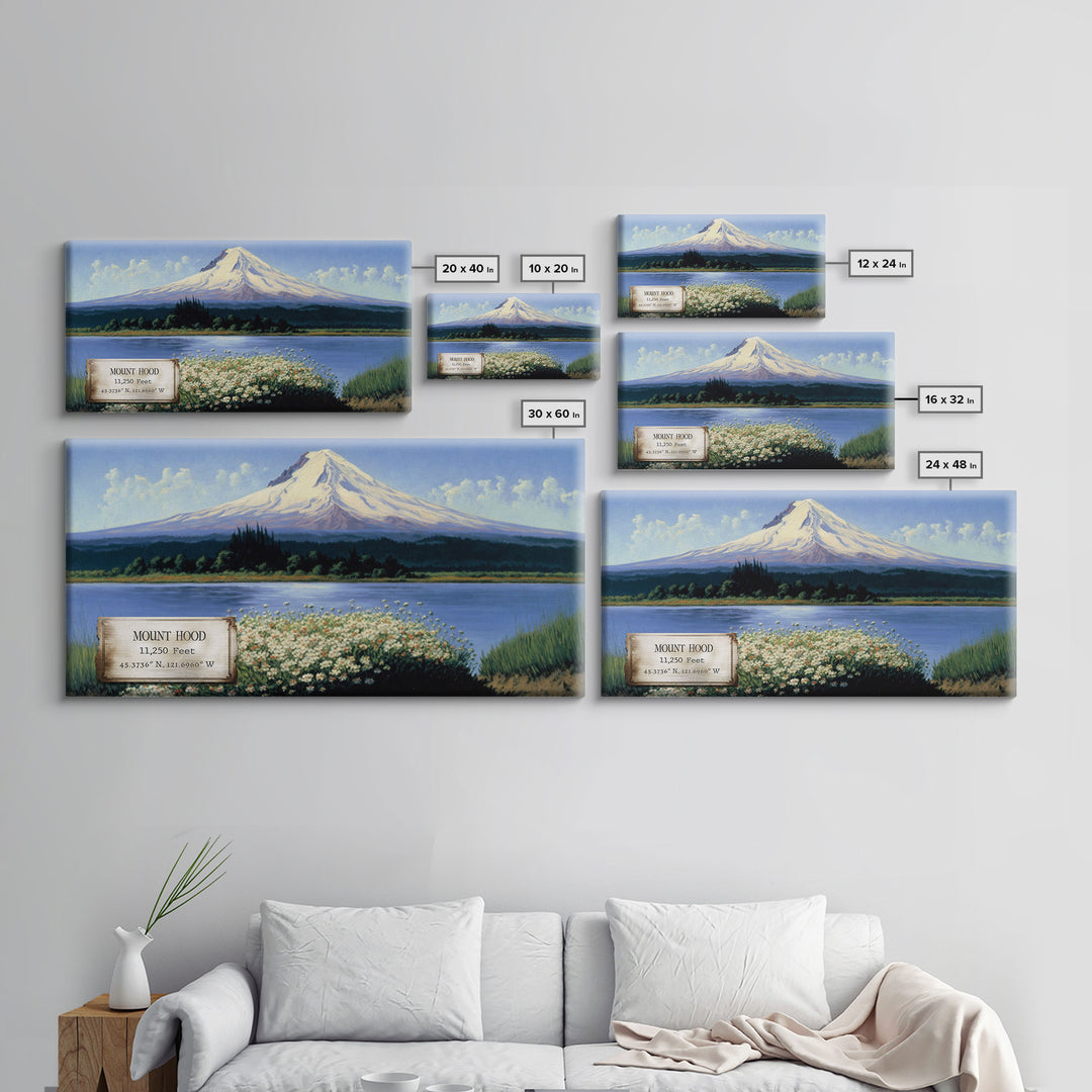 Mount Hood, Oregon Mountains, Travel Poster Wall Art, Framed Canvas Print, American Mountains, Mountain Landscape Painting