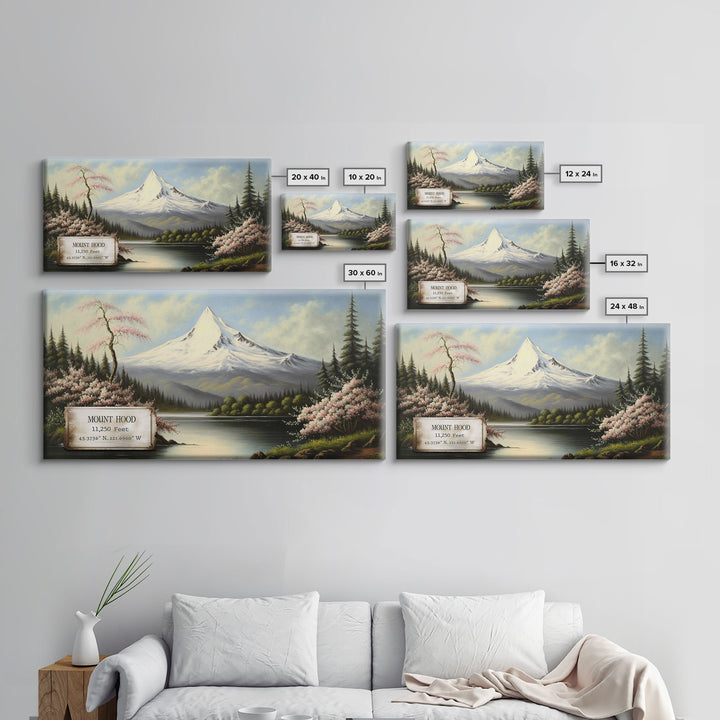 Mount Hood, Oregon Mountains, Travel Poster Wall Art, Framed Canvas Print, American Mountains, Mountain Landscape Painting