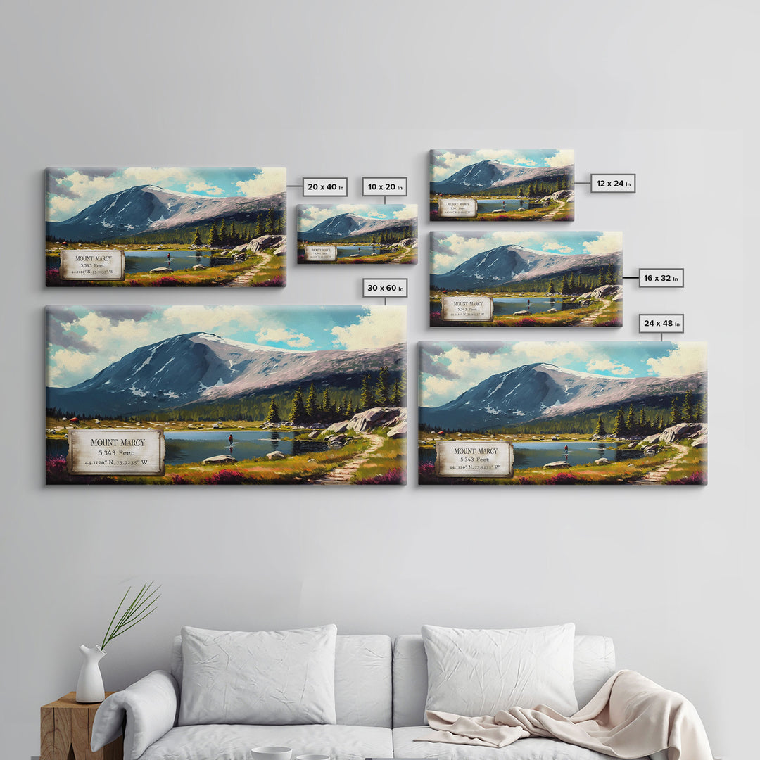 Mount Marcy, Mountains of New York, Travel Poster Wall Art, Framed Canvas Print, American Mountains, Mountain Landscape Painting