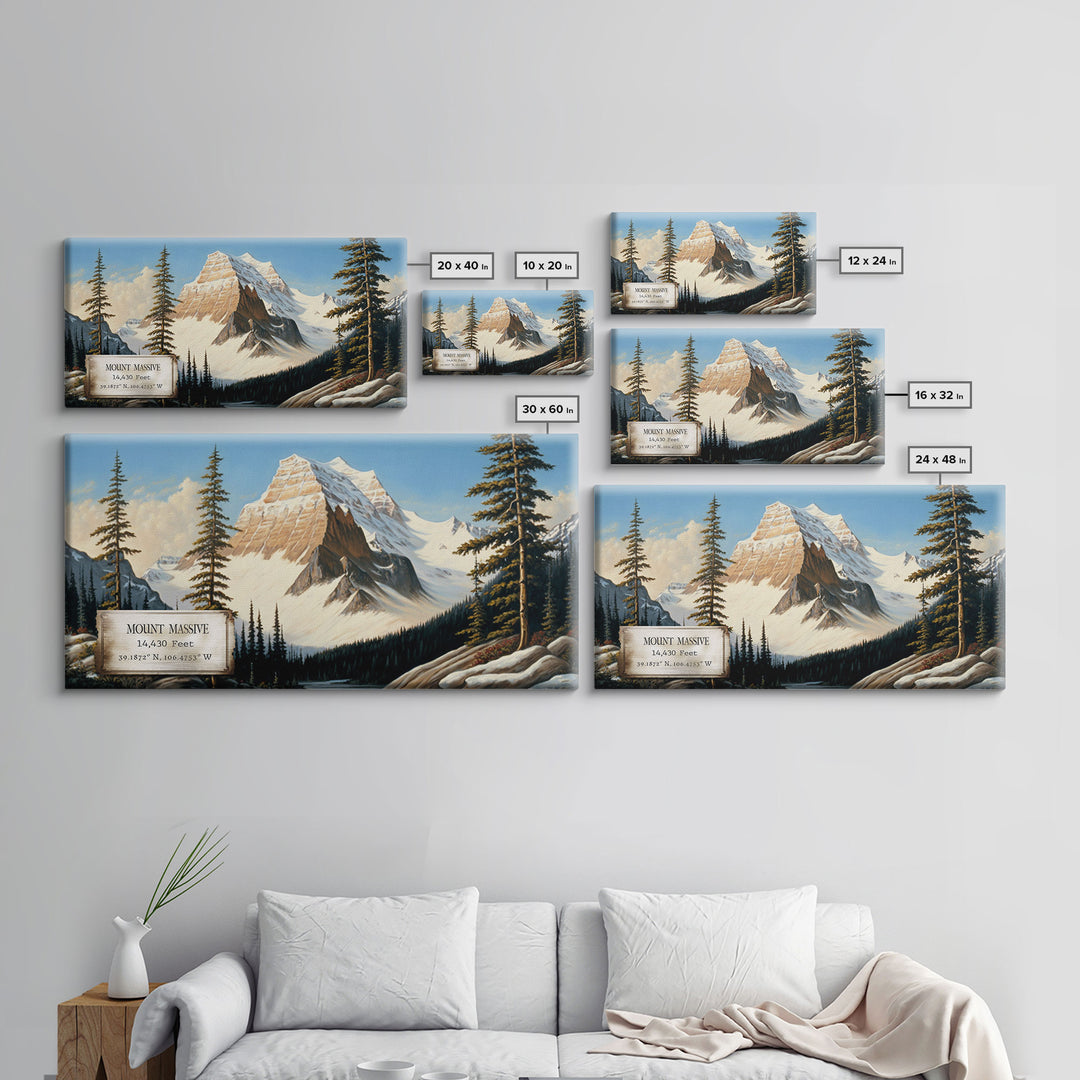 Mount Massive, Rocky Mountains, Travel Poster Wall Art, Framed Canvas Print, American Mountains, Mountain Landscape Painting