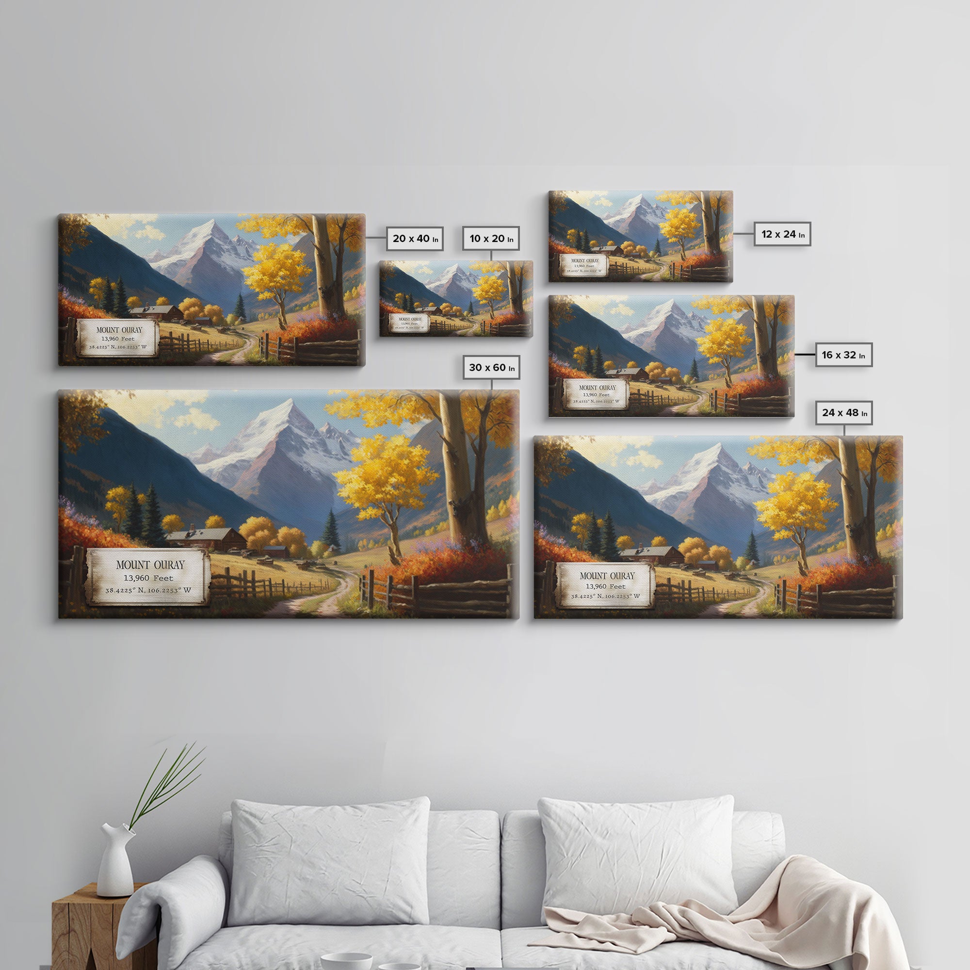 Mount Ouray, Rocky Mountains, Travel Poster Wall Art, Framed Canvas Print, American Mountains, Mountain Landscape Painting