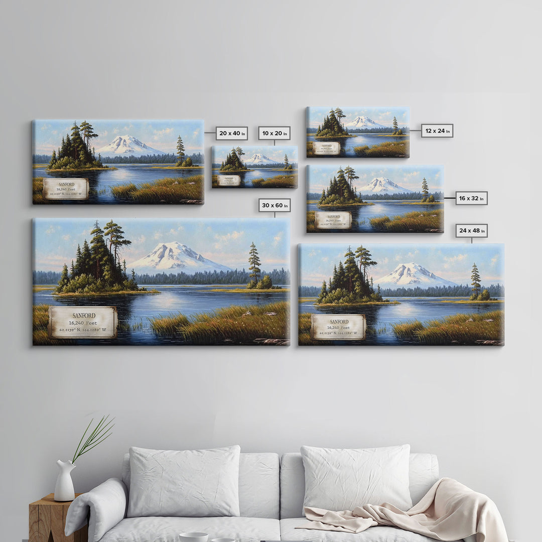 Mount Sanford, Mountains of Alaska, Travel Poster Wall Art, Framed Canvas Print, American Mountains, Mountain Landscape Painting