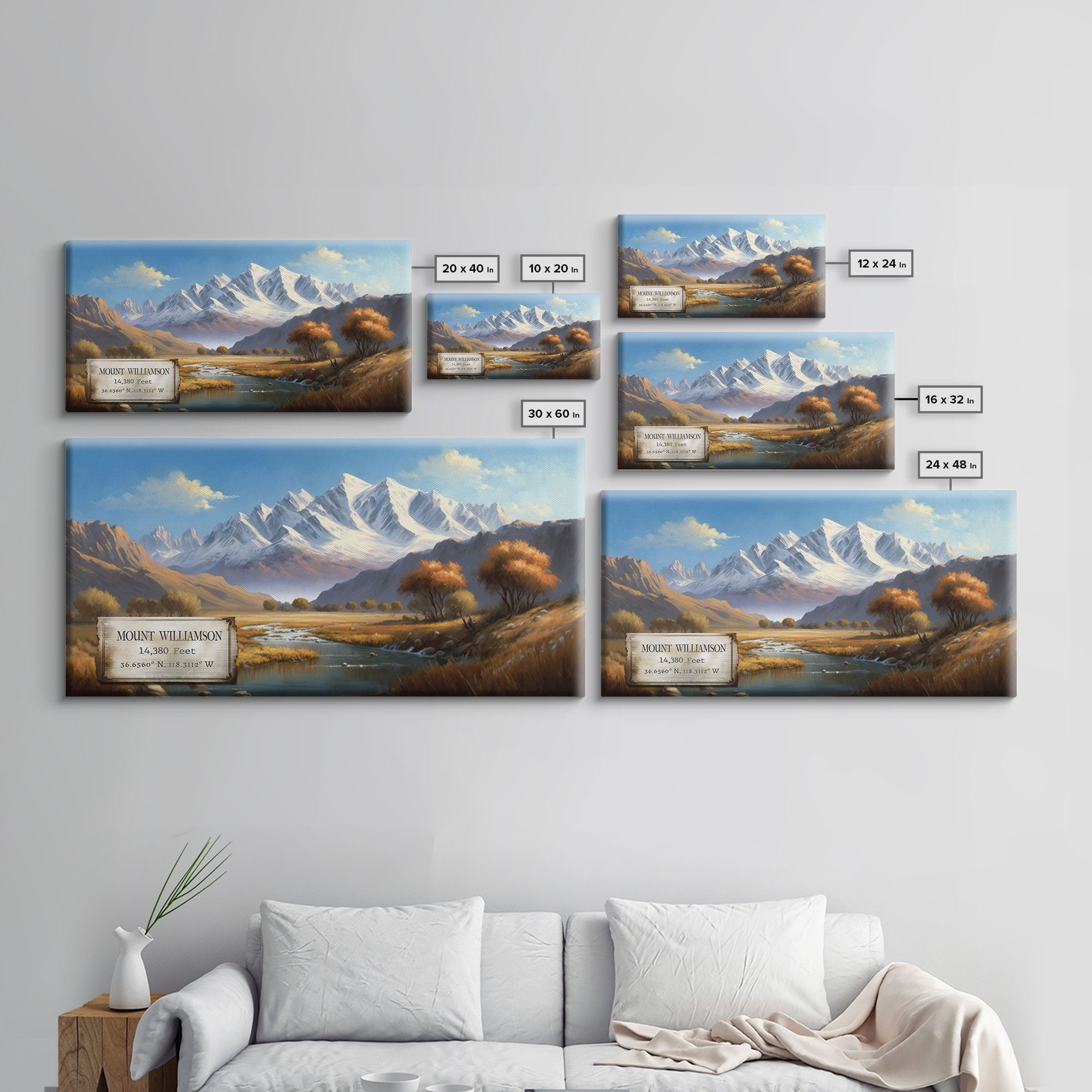 Mount Williamson, Mountains of California, Travel Poster Wall Art, Framed Canvas Print, American Mountains, Mountain Landscape Painting