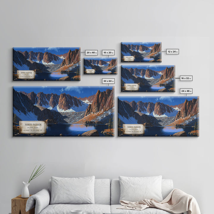 North Palisade, Mountains of California, Travel Poster Wall Art, Framed Canvas Print, American Mountains, Mountain Landscape Painting