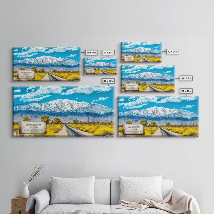 San Gorgonio Mountain, Travel Poster Wall Art, Framed Canvas Print, American Mountains, Mountain Landscape Painting, Mountains of California