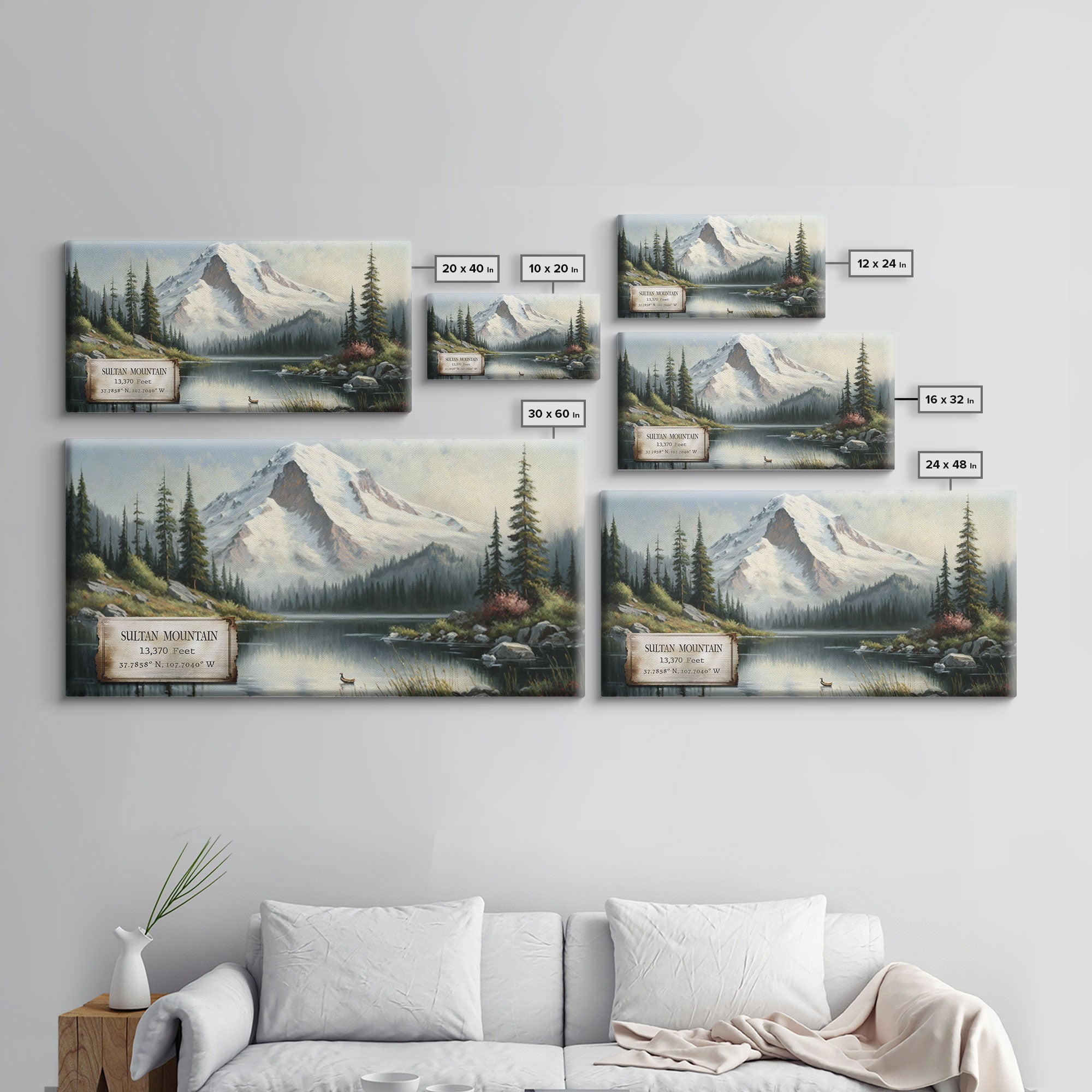 Sultan Mountain, Travel Poster Wall Art, Framed Canvas Print, American Mountains, Mountain Landscape Painting, Mountains of Colorado