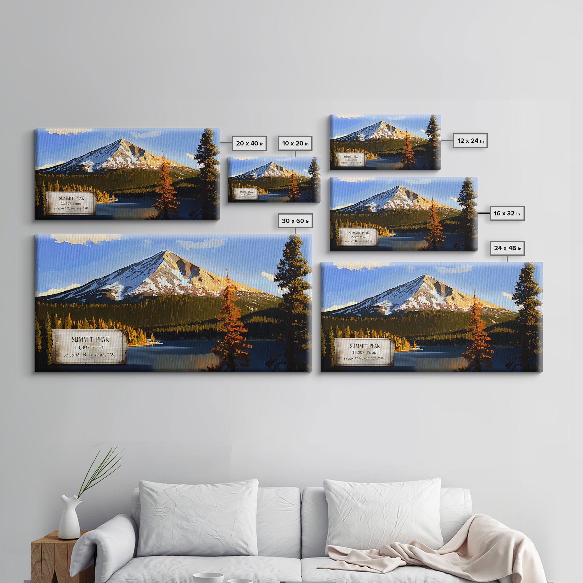 Summit Peak, Travel Poster Wall Art, Framed Canvas Print, American Mountains, Mountain Landscape Painting, Mountains of Colorado