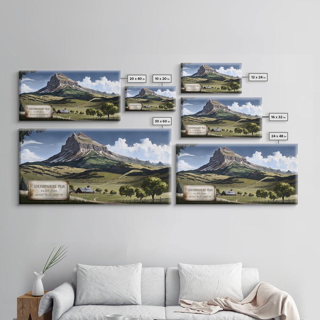 Uncompahgre Peak, Travel Poster Wall Art, Framed Canvas Print, American Mountains, Mountain Landscape Painting, Mountains of Colorado