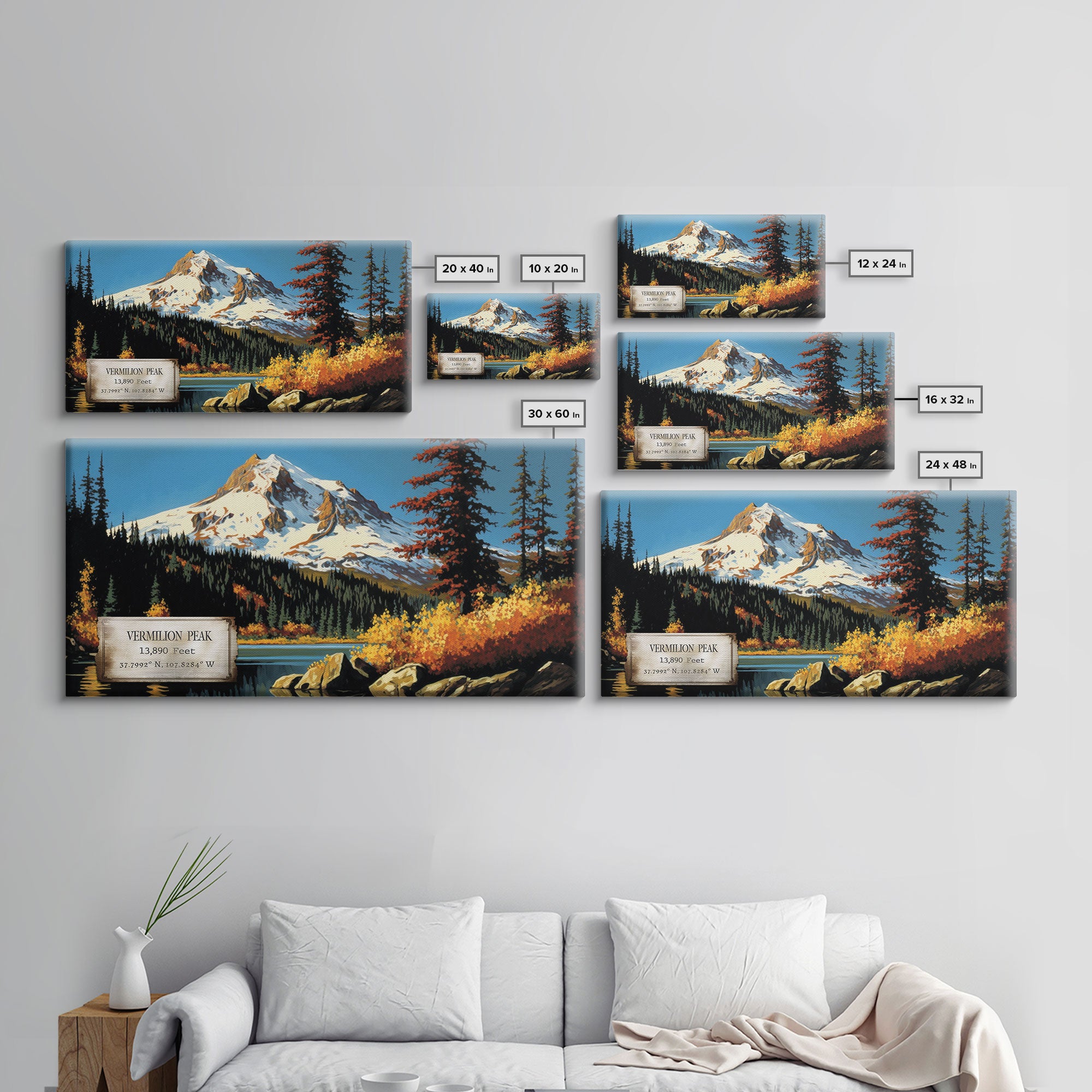 Vermilion Peak, Travel Poster Wall Art, Framed Canvas Print, American Mountains, Mountain Landscape Painting, Mountains of Colorado