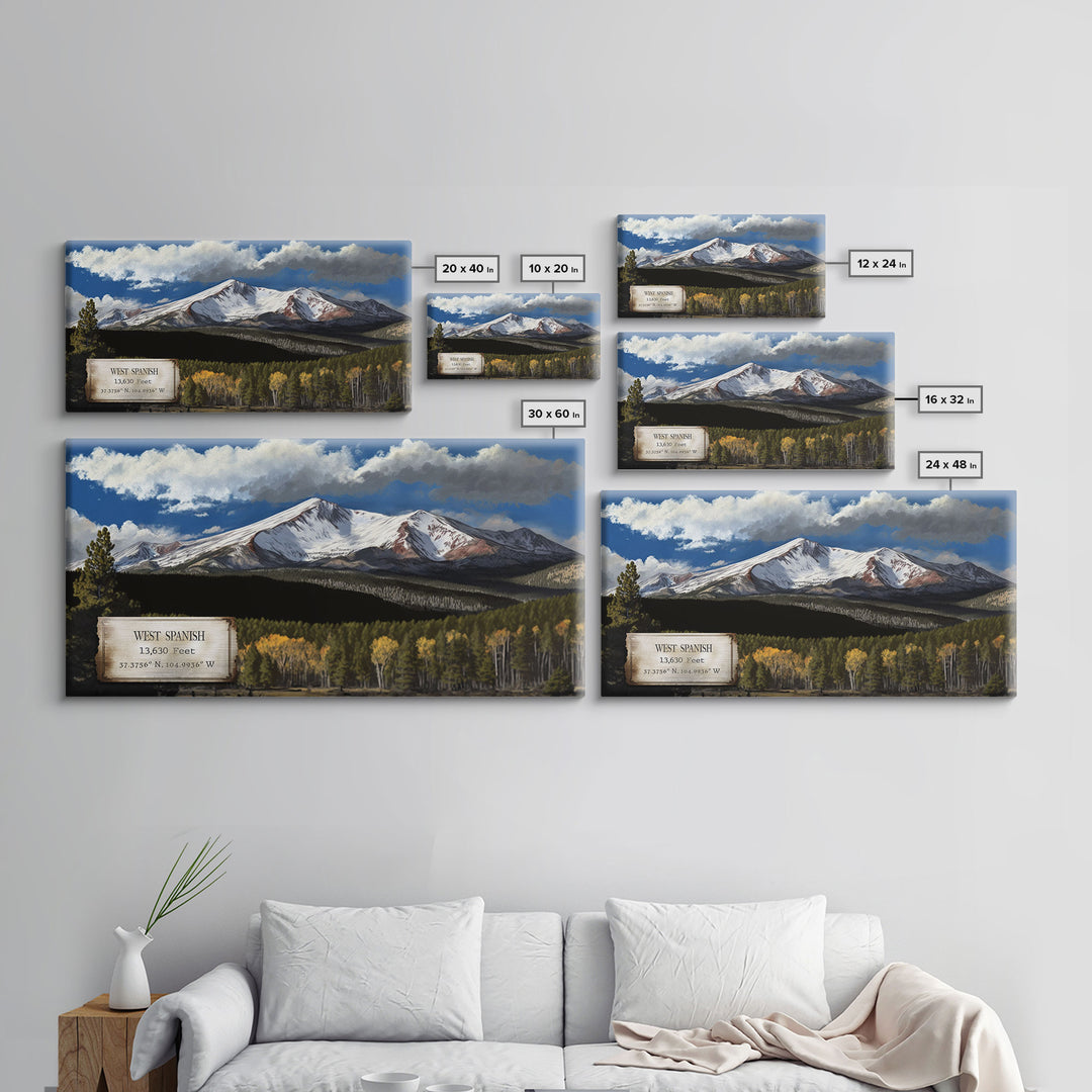 West Spanish Peak, Travel Poster Wall Art, Framed Canvas Print, American Mountains, Mountain Landscape Painting, Rocky Mountains Art