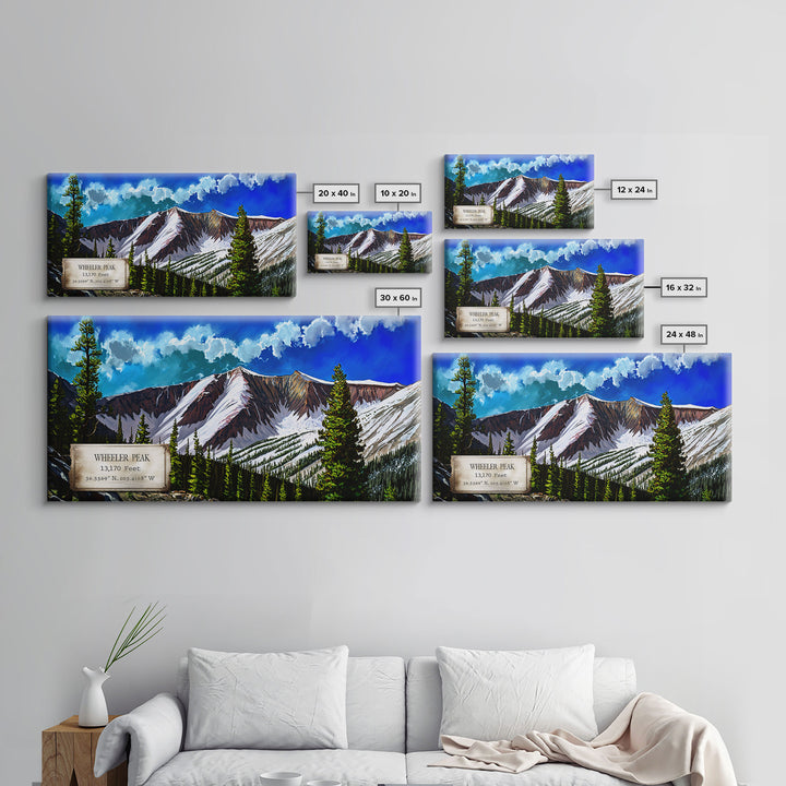 Wheeler Peak, Travel Poster Wall Art, Framed Canvas Print, American Mountains, Mountain Landscape Painting, Mountains of New Mexico