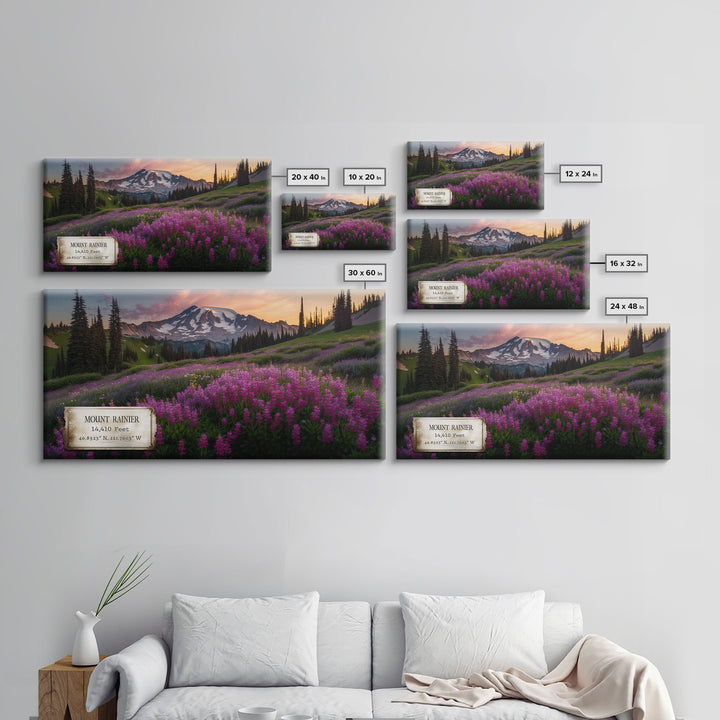 Mount Rainier, Travel Poster Wall Art, Framed Canvas Print, American Mountains, Mountain Landscape Painting, Washington State Art