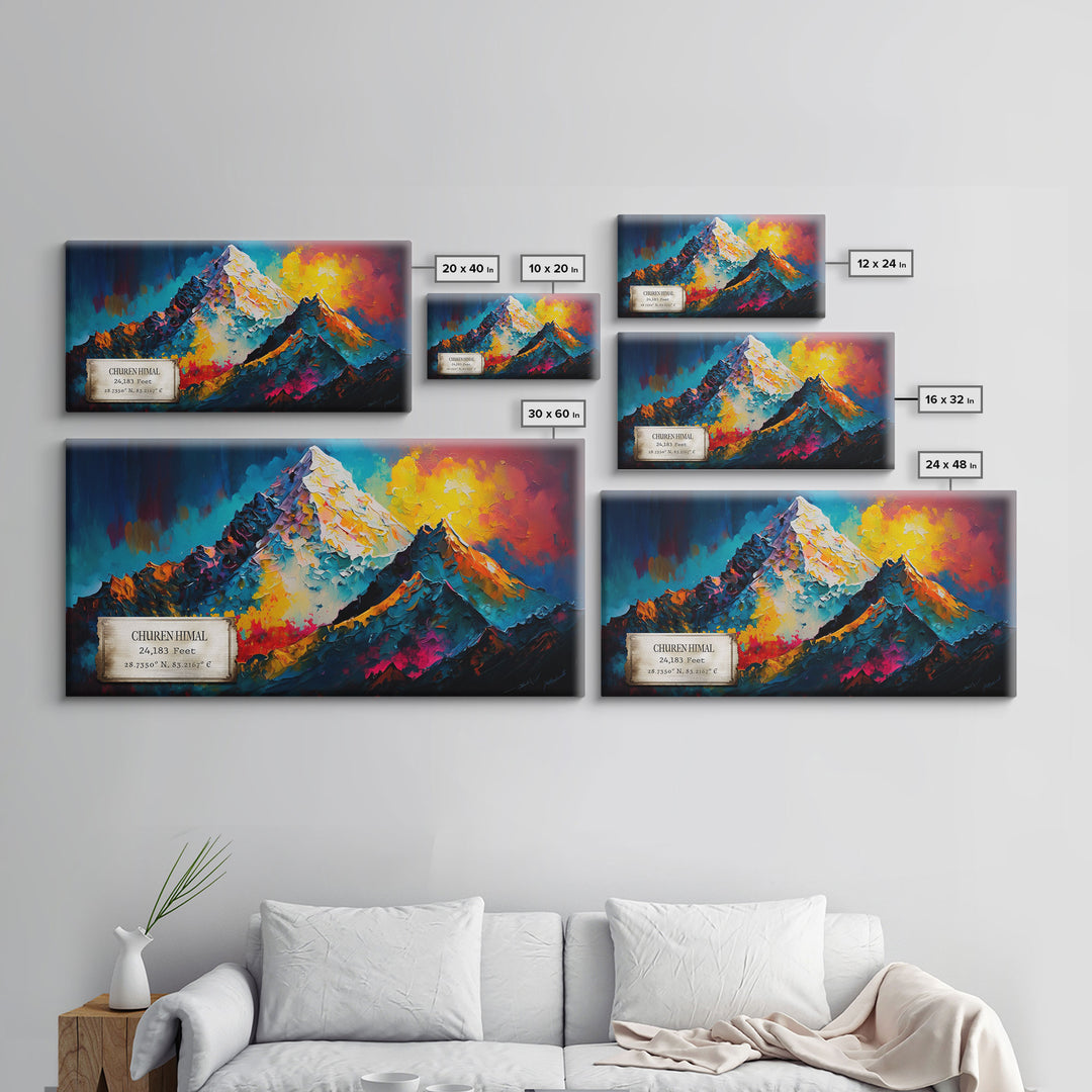 Churen Himal, Travel Poster Wall Art, Framed Canvas Print, Mountain Art, Mountain Landscape Painting