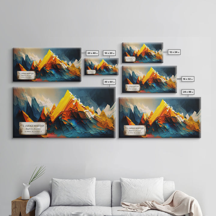 K-2 Savage Mountain, Framed Wall Art, Travel Poster / Travel Art, Mountain Painting Print