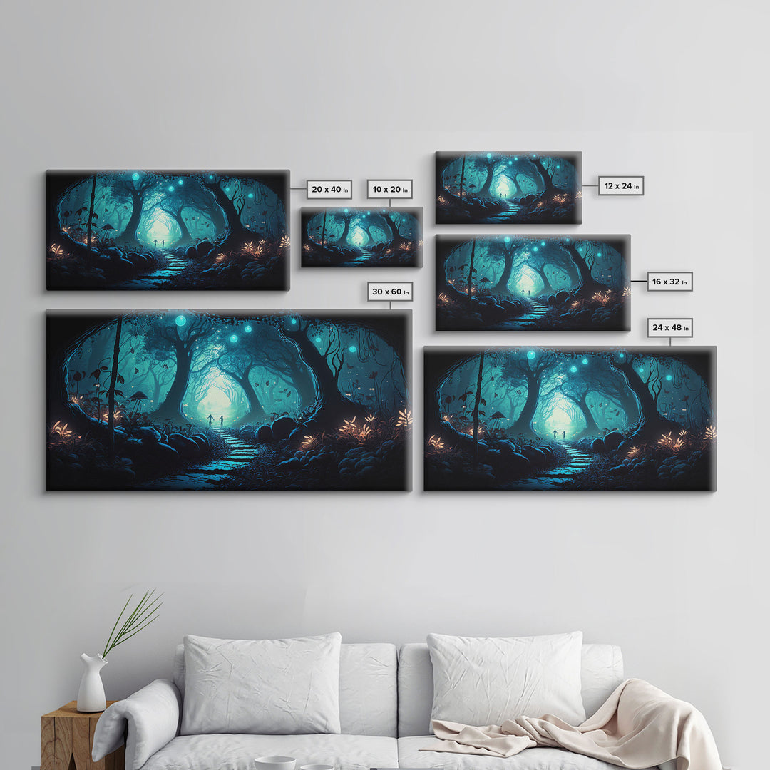 Beautiful Fantasy Art, Framed Canvas Print, Moonlit Forest Floor Fantasy Concept Art