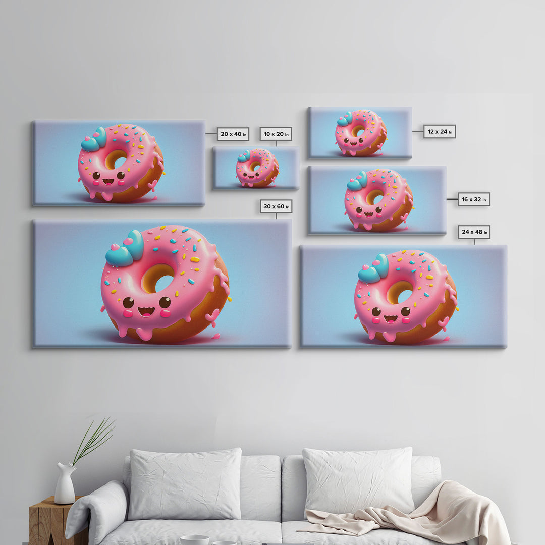 Kawaii Donut Art, Framed Canvas Print, Cute Kawaii Art, Anime Style Wall Art