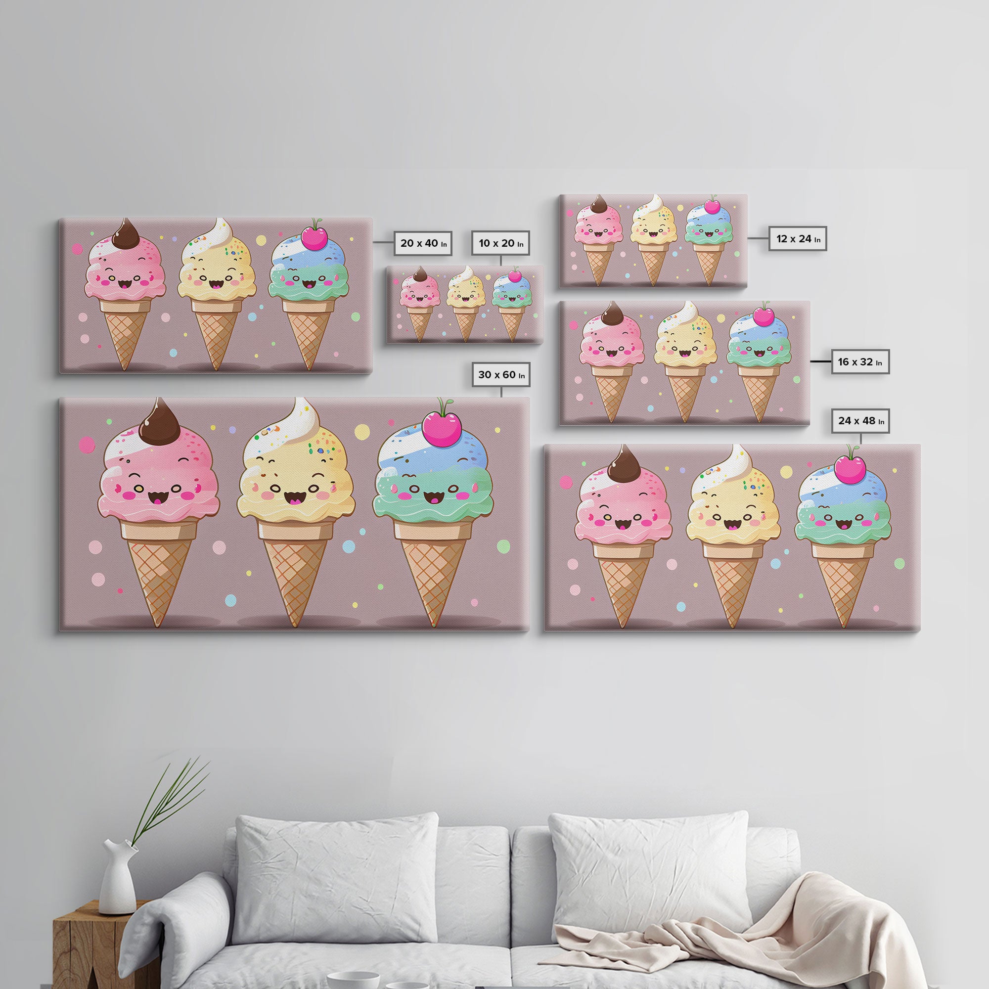 Ice Cream Wall Art, Framed Canvas Print, Cute Kawaii Art, Anime Style Wall Art, Ice Cream Parlor Art, Ice Cream Shop