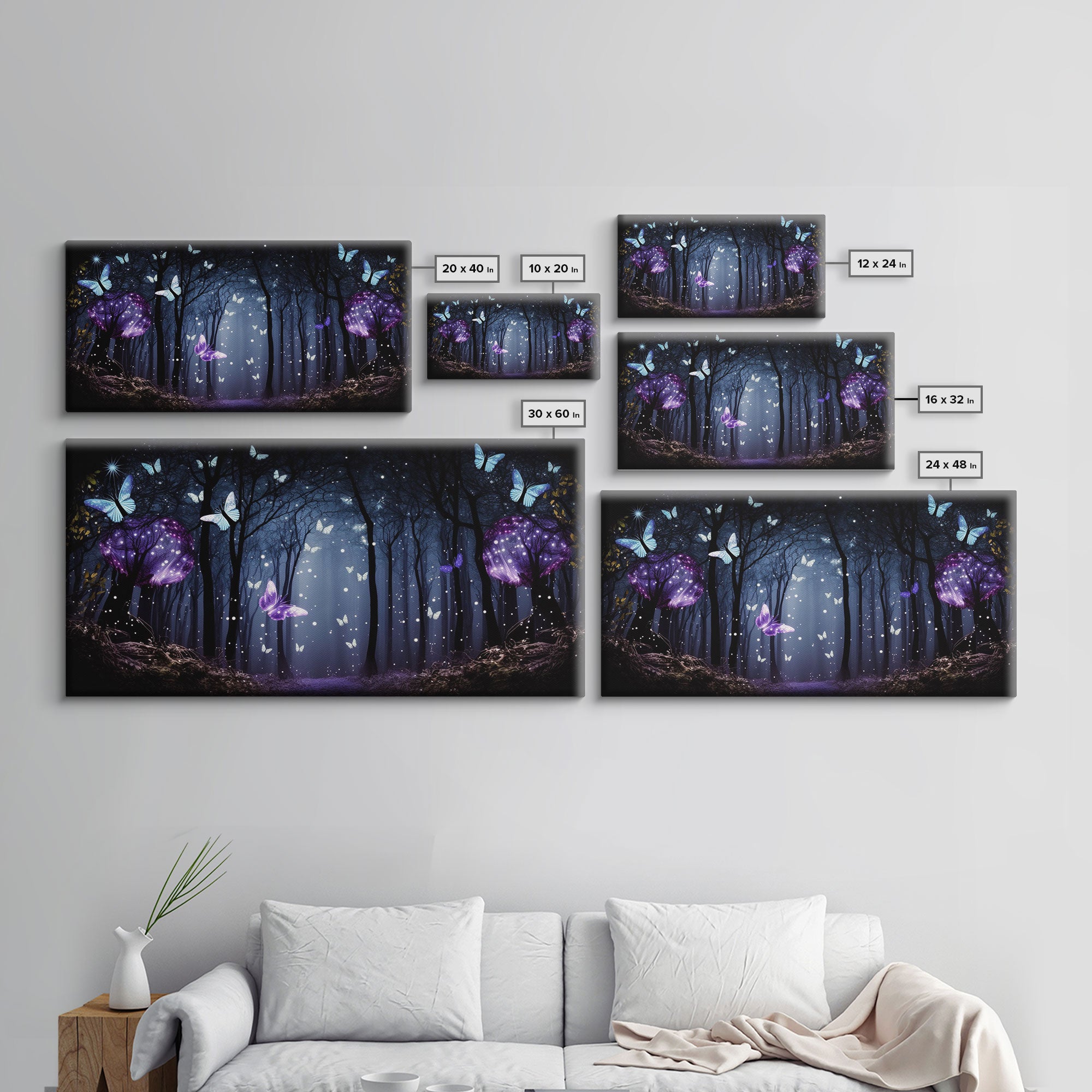 Glowing Butterflies, Framed Canvas Print, Fantasy Decor, High Fantasy Canvas Art, Fairy Forest