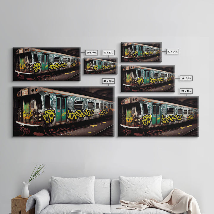 Graffiti Subway Car - Cool Wall Art -Framed Canvas Print - Unique Wall Decor - Framed Art - Train Car With Graffiti