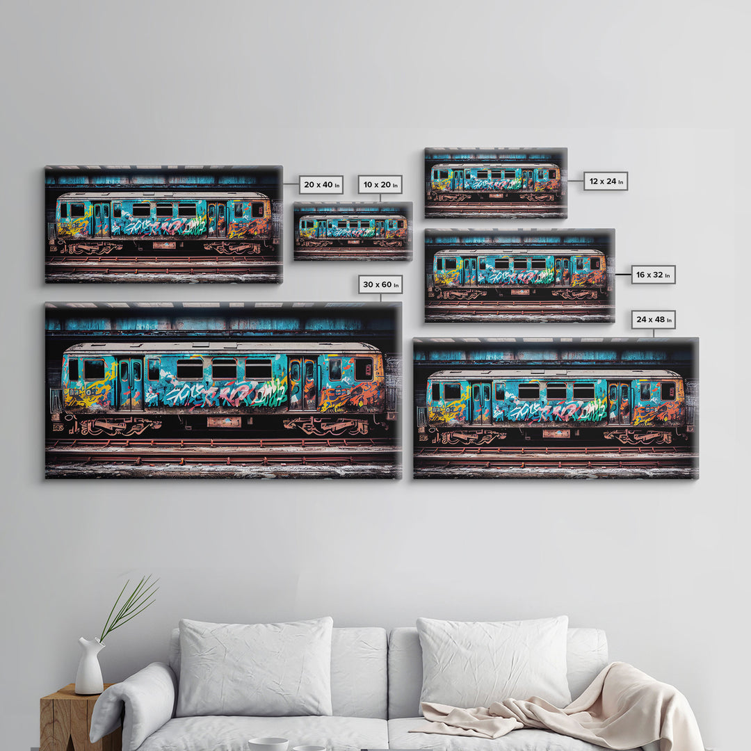 Urban Decay Wall Art - Graffiti Covered Subway Train - 1970s NYC Art - Framed Canvas Print - Original Art - Dystopian Urban Decay