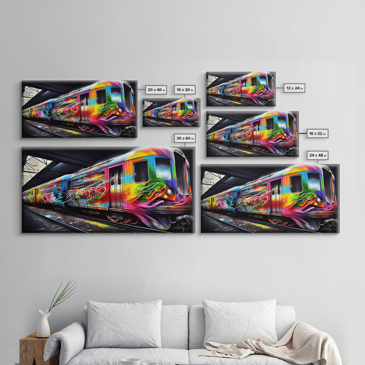 Subway car graffiti art, wall decor, train box car, ready to hang canvas print wall art, rainbow train wall art