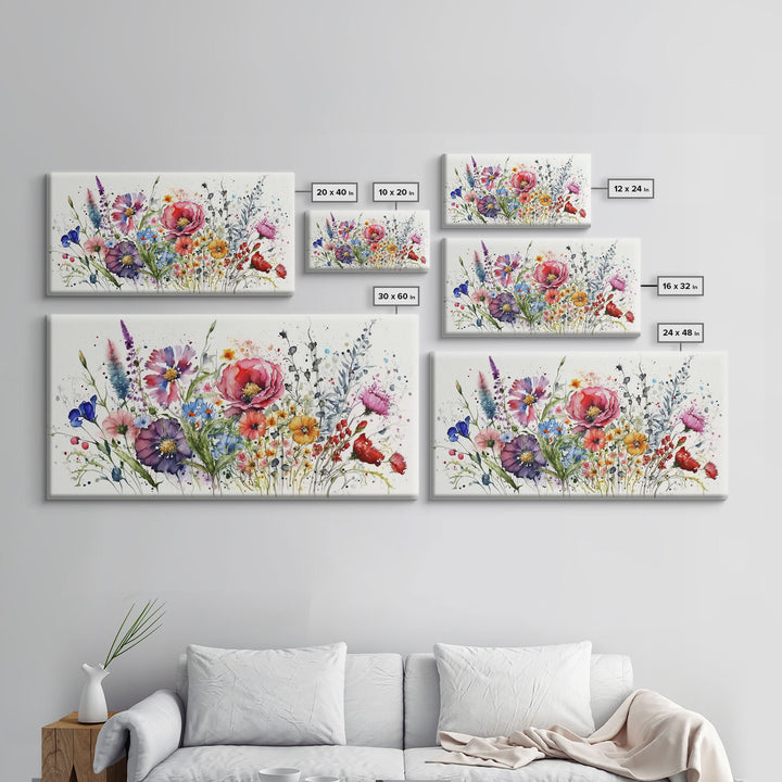 Wall Art Wildflower Watercolors, Colorful Floral Prints, Framed Canvas Print, Original Watercolor Painting Print, Mother's Day