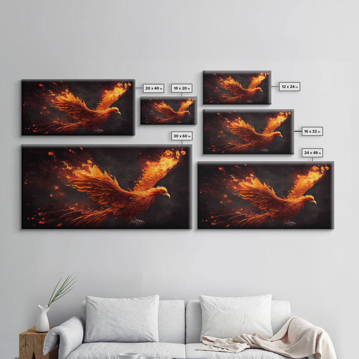 The Phoenix, Wall Art, Phoenix Bursting Into Flames, Fire, Framed Canvas Print, Unique Wall Art, Gift