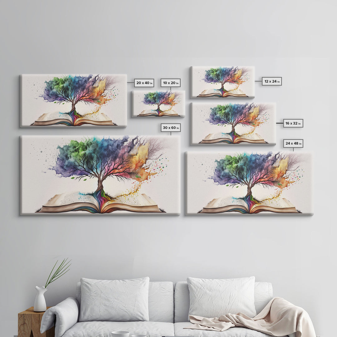 Tree of Knowledge, Framed Wall Art, Canvas Print, Watercolor, Huge Wall Art, Gift, Living Room Art, Fantasy Decor