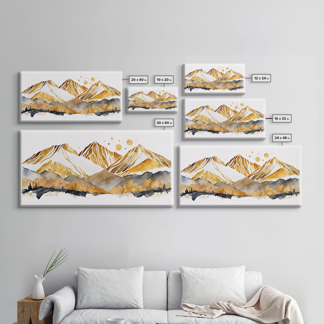 Golden Mountains Wall Art, Framed Canvas Print, Wall Decor, Mountain View, Smokey Mountain, Housewarming Gift, Mountain Painting