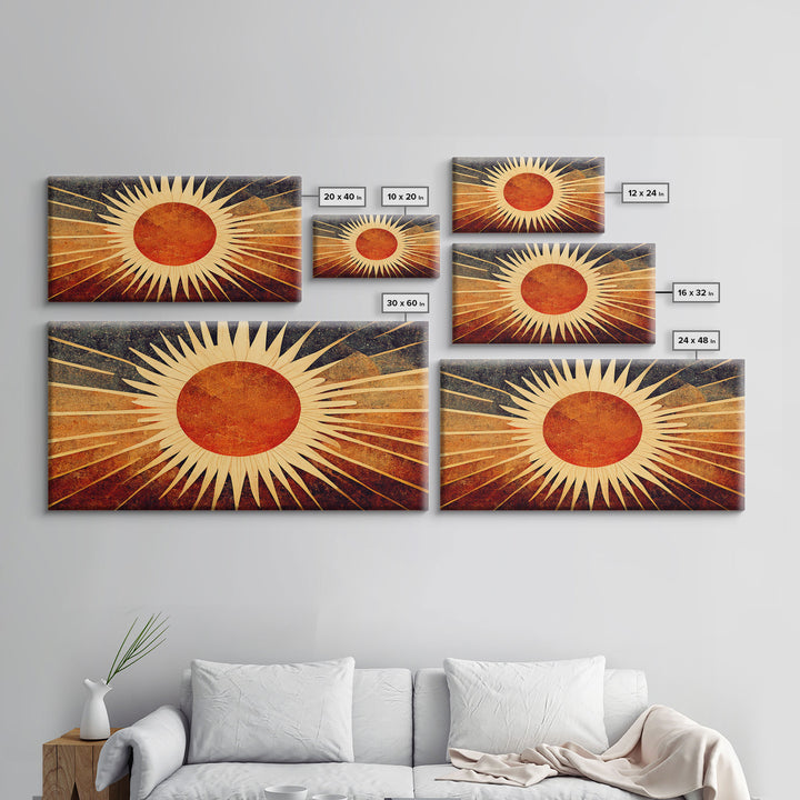 Abstract Midcentury Modern Sunburst, Canvas Print, Art Deco Style wall art, sun with sun rays, sun burst, boho style