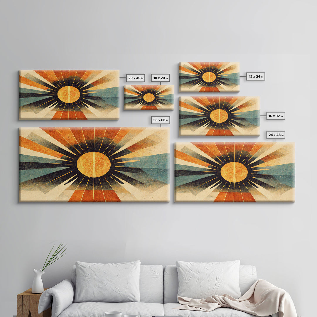 Abstract Midcentury Modern Sunburst, Canvas Print, Art Deco Style wall art, sun with sun rays, sun burst, boho style, ready to hang