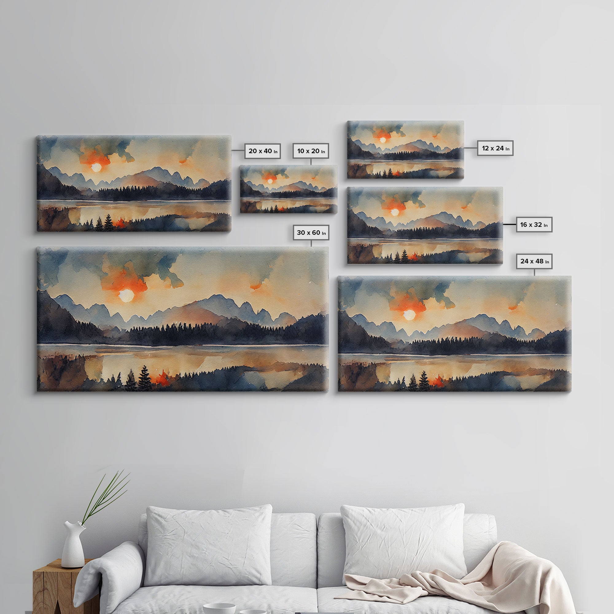 Watercolor forest fire, canvas print, landscape art, cool living room art, depressing art, painting reproduction print