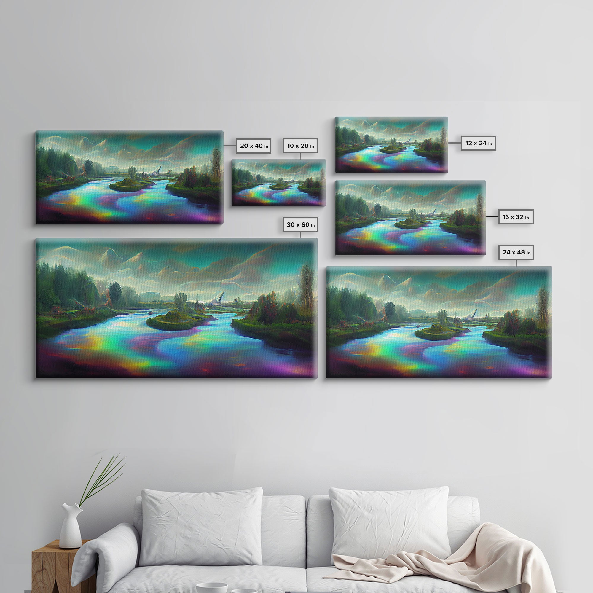 Psychedelic wall art, canvas print, trippy river nature print